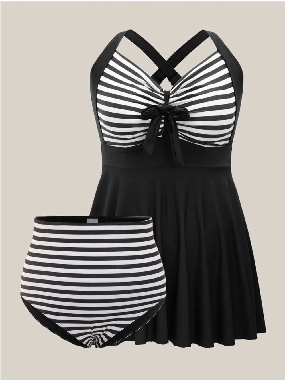 BloomChic Black and White Striped Two-Piece Swim Dress
